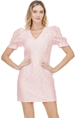 V-Neck Gathered Sleeve Dress