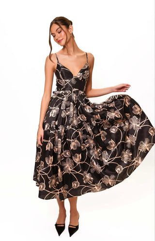 Atherton Dress in Black Vining Buds