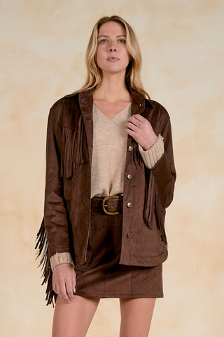 Faux Suede Fringe Western Jacket