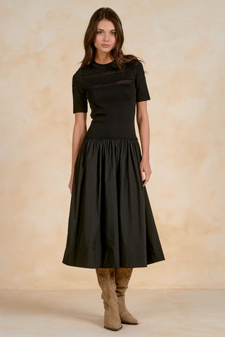 Mixed Media Short Sleeve Midi Dress