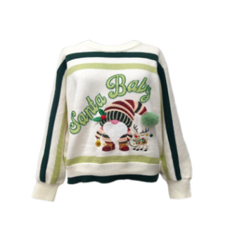 Ivory & Green Striped 'Santa Baby' Gnome Sweater