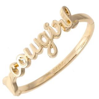 Cowgirl Cursive Hinge Bangle in Shiny Gold