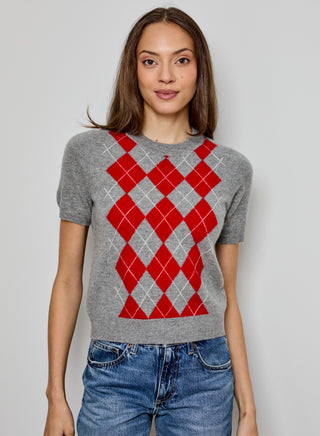 Short Sleeve Argyle Sweater
