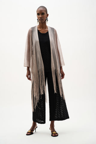 Woven Open Stitch Draped Cover-Up With Fringe