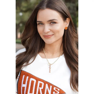 Texas Longhorns Ball Bead Charm Necklace in Shiny Gold