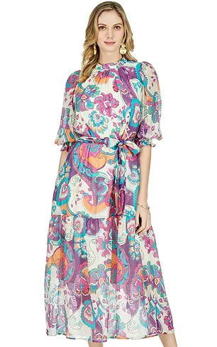 Pleated Neck Maxi Dress