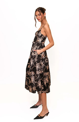 Atherton Dress in Black Vining Buds