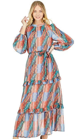 Ruffle Trim Column Maxi Dress
