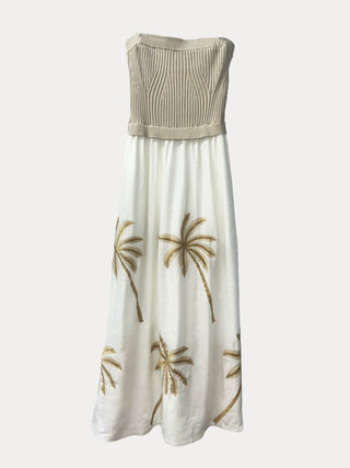 Eden Sleeveless Twofer Dress with Palm Embroidery