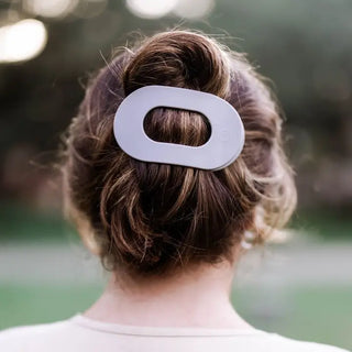 Round Flat Hair Clip | Large | Silver Flames
