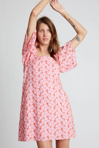 Pink Embroidered Floral Short Dress
