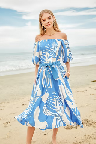 Off-Shoulder Flared Midi Dress