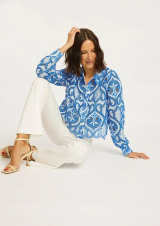 Emmie White / French Blue Lace Top