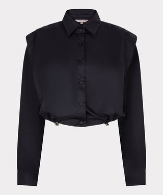 Blouse Cropped Drawstring Poplin