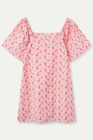 Pink Embroidered Floral Short Dress