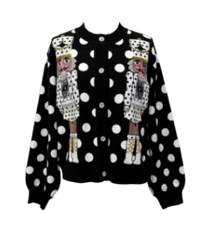 Black & White Polka Dot Nutcracker QOS Button Up Cardigan