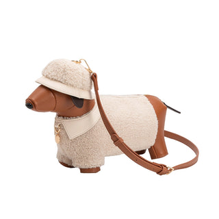 Dog Sherpa Vegan Leather Crossbody Bag