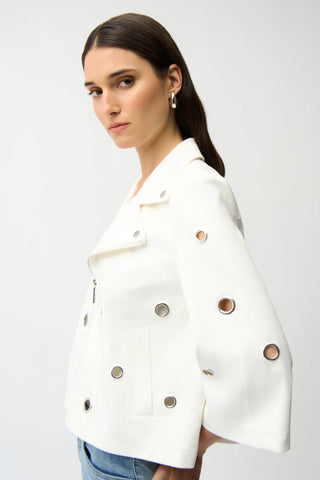 Foiled Faux Suede Swing Jacket With Grommets