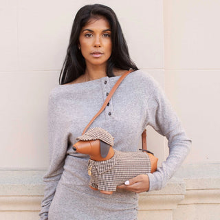 Dog Houndstooth Vegan Leather Crossbody Bag