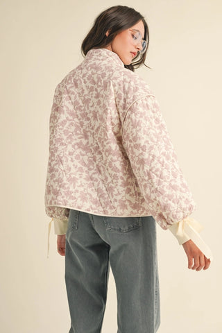 Floral Quilted Jacket with Ribbon Detail