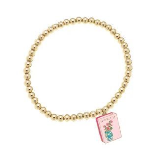 Mahjong Tile Ball Bead Stretch Bracelet in Shiny Gold