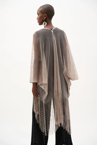 Woven Open Stitch Draped Cover-Up With Fringe