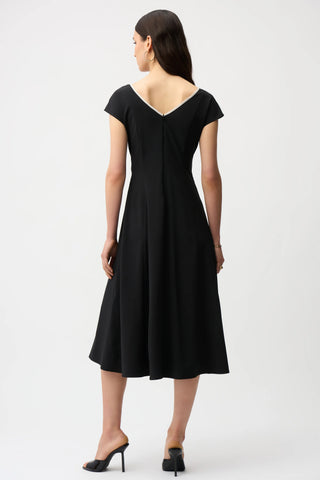 Stretch Woven Color Block Fit and Flare Dress With Sash