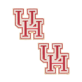 Houston Cougars Enamel Logo Stud Earrings in Shiny Gold