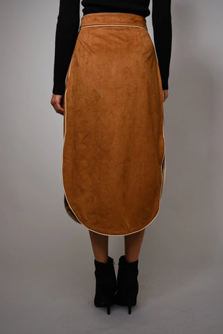 Suede Embroidered Patch Midi Skirt