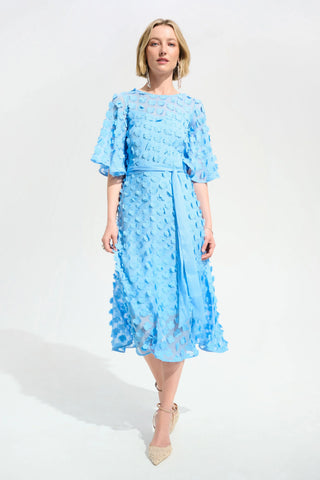 fit and flare chiffon dress Joseph Ribkoff Fit & Flare Dress With Sash Belt Style 261738 Sky Blue / 6