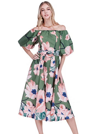 Off-Shoulder Flared Midi Dress