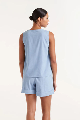 Denim Effect Button Top