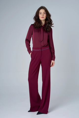 High-Waisted Flared Trousers in Wine
