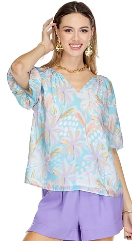 Puff Sleeve Peasant Top Pastel