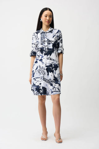 Stretch Poplin Conversational Print Shirt Dress