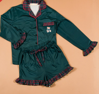 Sweet Dreams Pajama Shorts Set -Evergreen Plaid