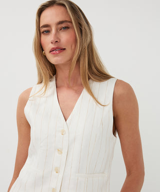Gilet Short Linen Striped
