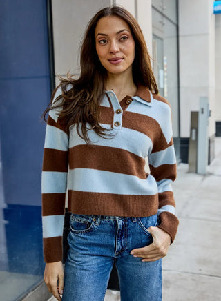Stripe Long Sleeve Double Collar
