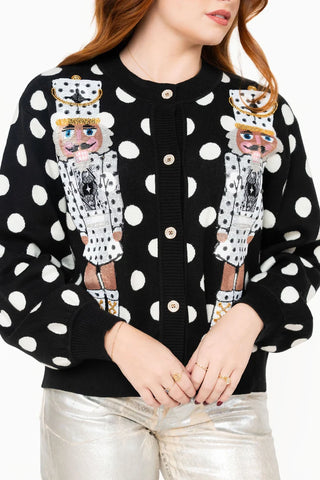 Black & White Polka Dot Nutcracker QOS Button Up Cardigan