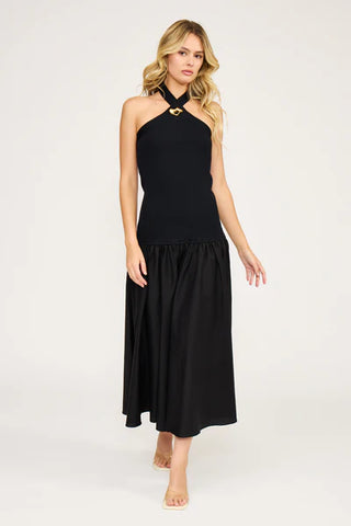 Arella Mixed Media Halter Dress