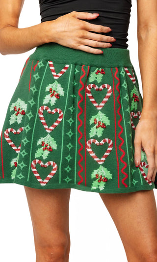 Green 3D Holly & Peppermint Knit Skirt