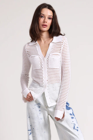 Cotton Cashmere Plaited Mesh Button Down Shirt
