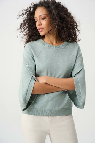 Brushed Viscose And Nylon Knit Tulip Sleeve Sweater