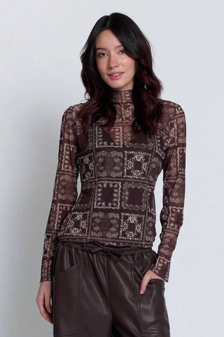 Wren Sheer Bandana Print Turtleneck