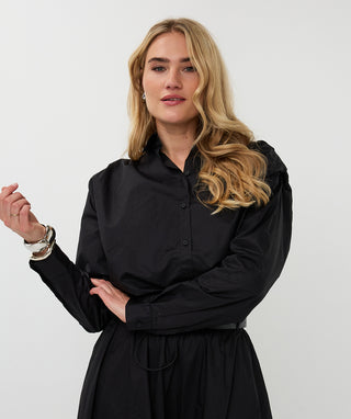 Blouse Cropped Drawstring Poplin
