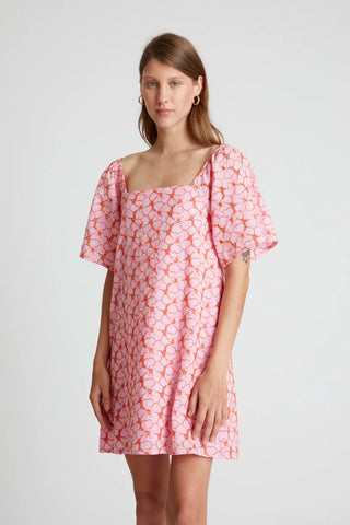 Pink Embroidered Floral Short Dress