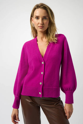 Sweater Knit Cardigan with Puff Sleeves