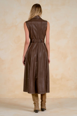 Maxi Sleeveless Button Faux Leather Dress