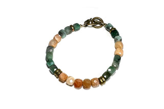 Narrow: Peach Moonstone & Emerald Bracelet
