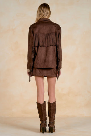 Faux Suede Fringe Western Jacket